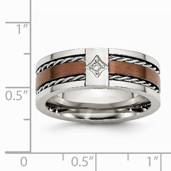 Stainless Steel Brushed Brown IP-plated w/Diamond 8mm Polished Band