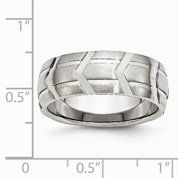 Stainless Steel Grooved 8MM Brushed and Polished Band