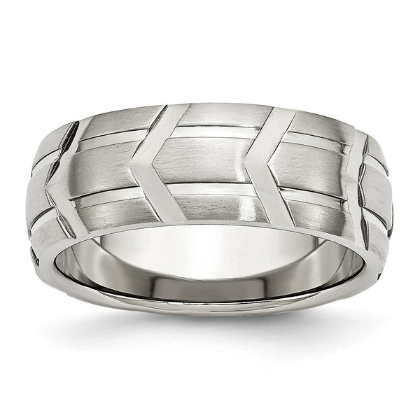 Stainless Steel Grooved 8MM Brushed and Polished Band