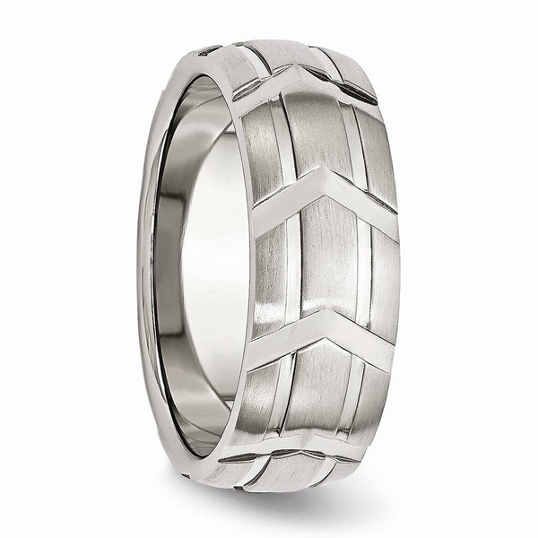 Stainless Steel Grooved 8MM Brushed and Polished Band