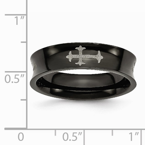 Stainless Steel Concave Crosses & Black IP-plated 6mm Band