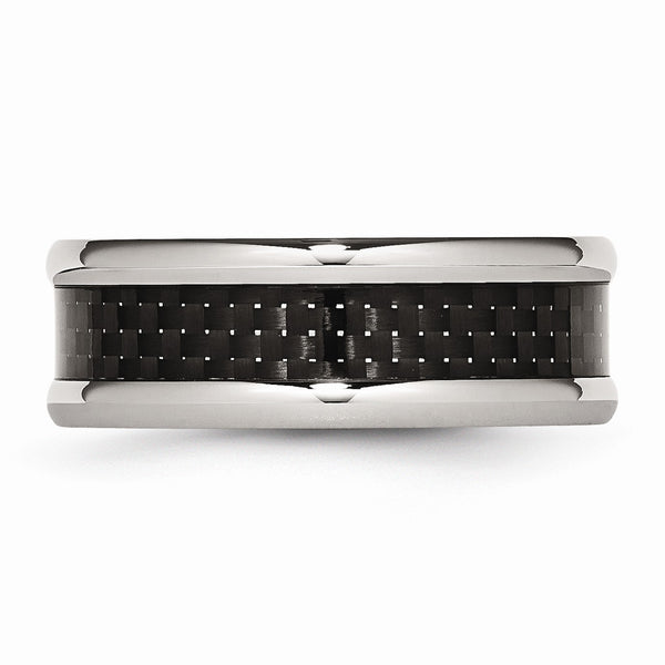 Stainless Steel Polished w/ Black Carbon Fiber Inlay 8mm Band