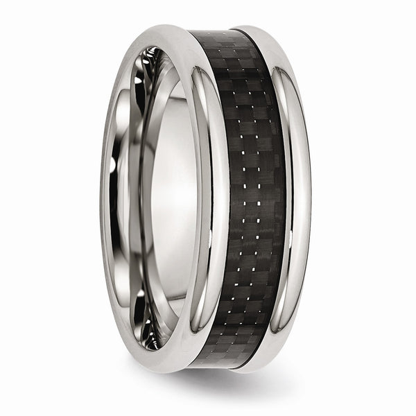 Stainless Steel Polished w/ Black Carbon Fiber Inlay 8mm Band