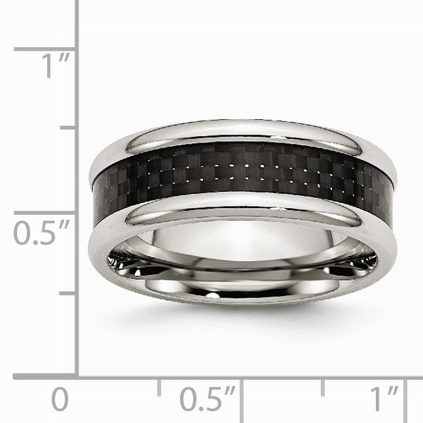 Stainless Steel Polished w/ Black Carbon Fiber Inlay 8mm Band