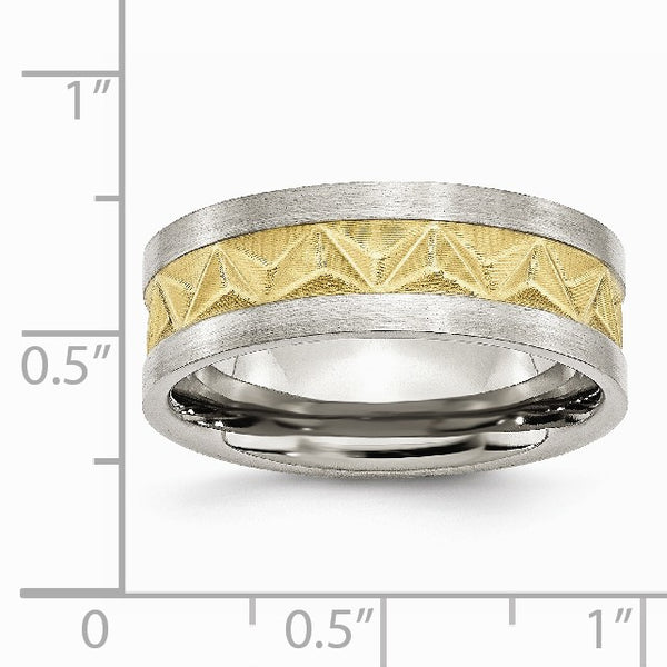 Stainless Steel Grooved Yellow IP-plated Mens 8mm Brushed Band