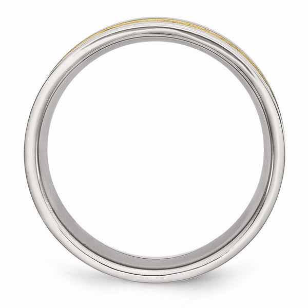 Stainless Steel Grooved Yellow IP-plated Mens 8mm Brushed Band