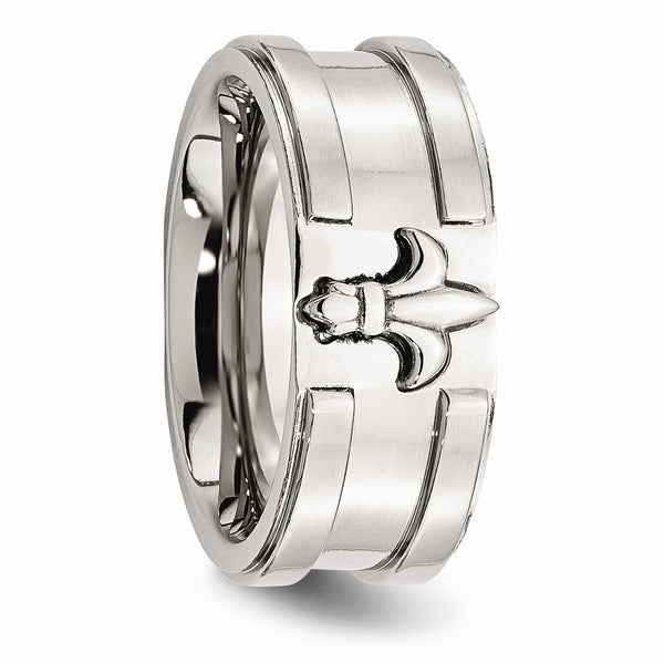 Stainless Steel Fleur de lis 10mm Brushed & Polished Band