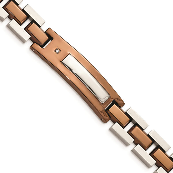 Stainless Steel Brown IP-Plated 8.5" Bracelet with Diamond