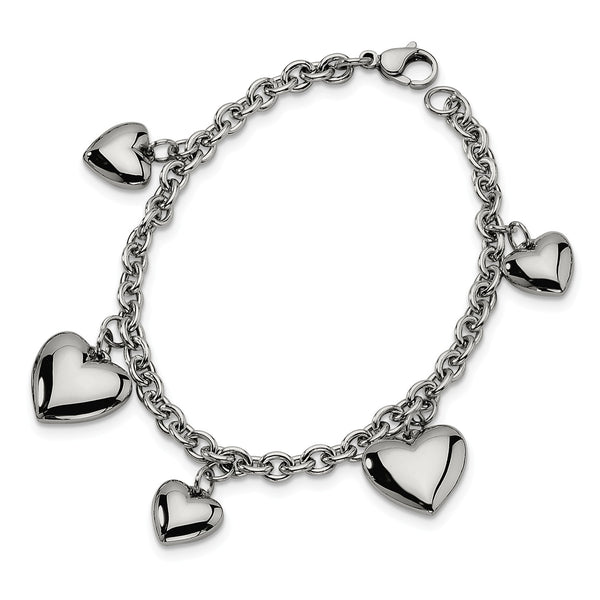 Stainless Steel Polished Hearts 8in Bracelet