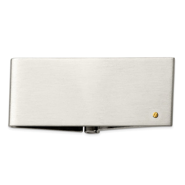 Stainless Steel Brushed Yellow IP-plated Screw Accent Money Clip