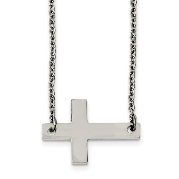 Stainless Steel Polished Sideways Cross Necklace
