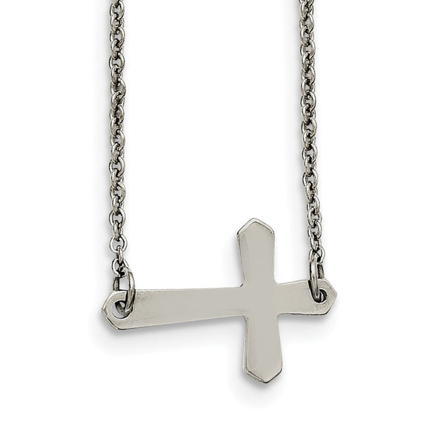 Stainless Steel Polished Sideways Cross Necklace