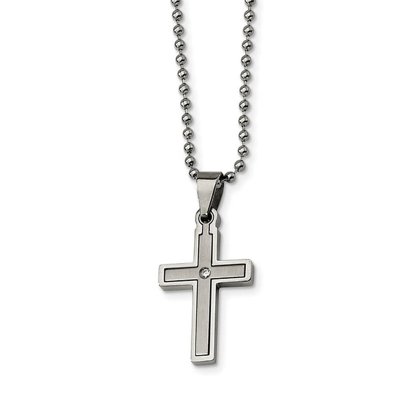 Stainless Steel Diamond Accent Cross Pendant