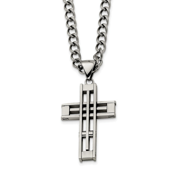 Stainless Steel Cross Pendant 22in Necklace