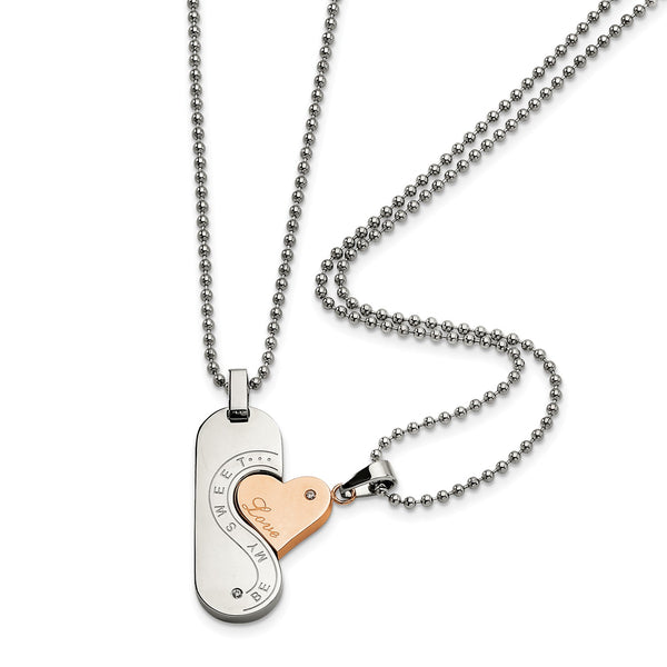 Stainless Steel Polished & Pink IP-plated Necklace Set