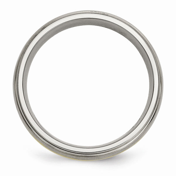 Titanium Ridged Edge 14k Yellow Inlay 6mm Brushed/Polished Band