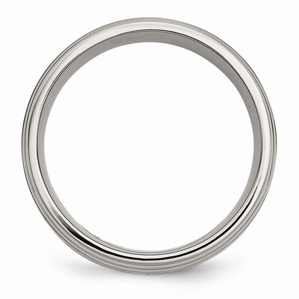 Titanium Ridged Edge 14k Yellow Inlay 8mm Brushed/Polished Band