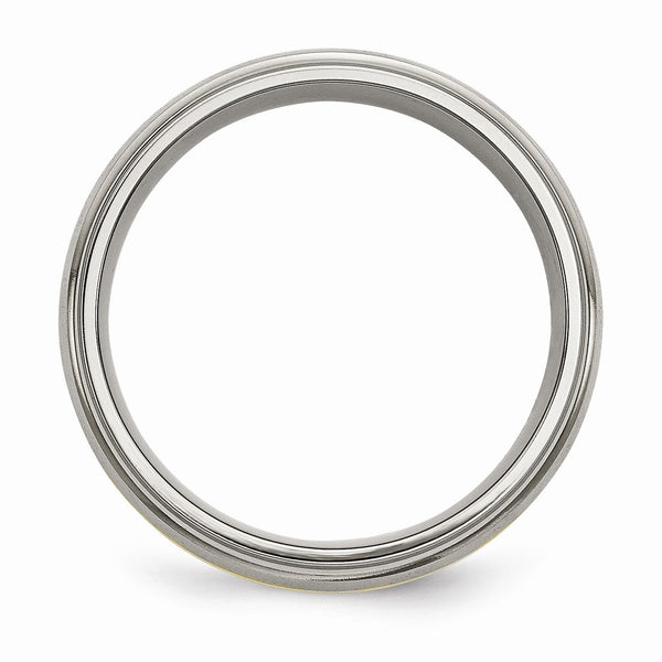 Titanium Ridged Edge 14k Yellow Inlay 8mm Brushed/Polished Band