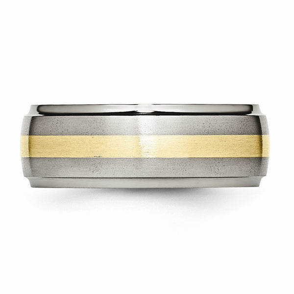 Titanium Ridged Edge 14k Yellow Inlay 8mm Brushed/Polished Band