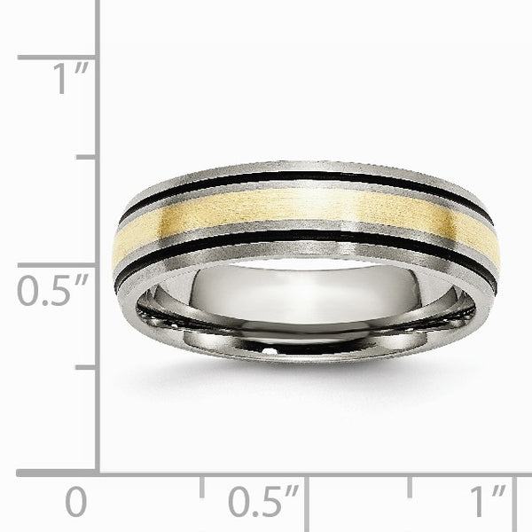 Titanium Grooved 14k Yellow Inlay 6mm Brushed and Antiqued Band