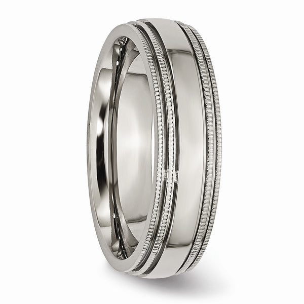 Titanium Grooved and Beaded Edge 6mm Polished Band