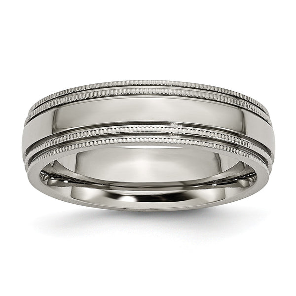 Titanium Grooved and Beaded Edge 6mm Polished Band