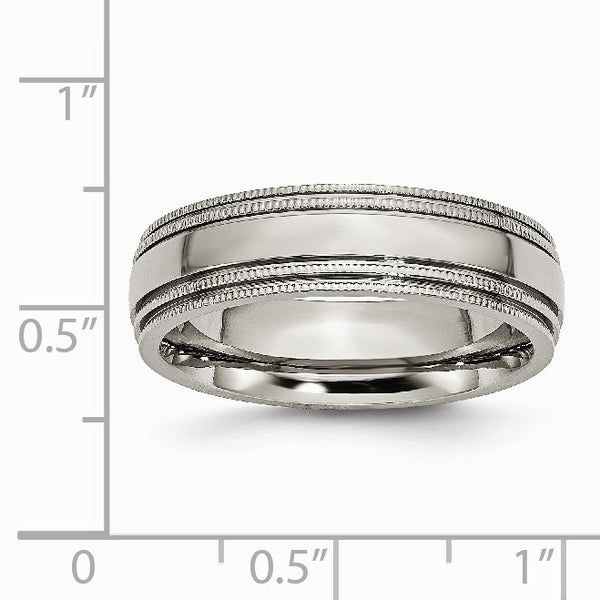 Titanium Grooved and Beaded Edge 6mm Polished Band
