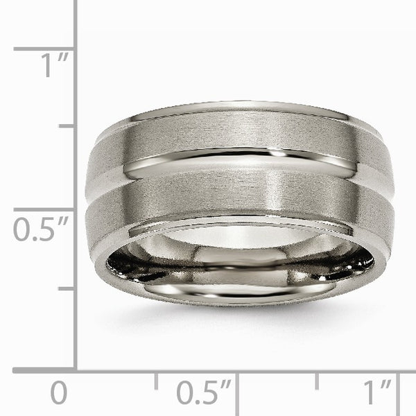 Titanium Grooved Ridged Edge 10mm Brushed and Polished Band