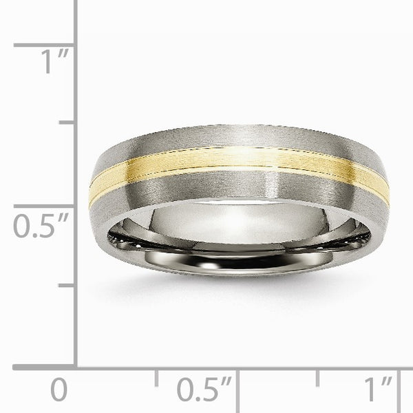 Titanium Grooved 14k Yellow Inlay 6mm Brushed Band