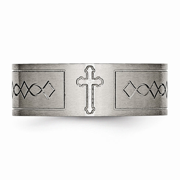 Titanium Cross Design Flat 8mm Brushed Band