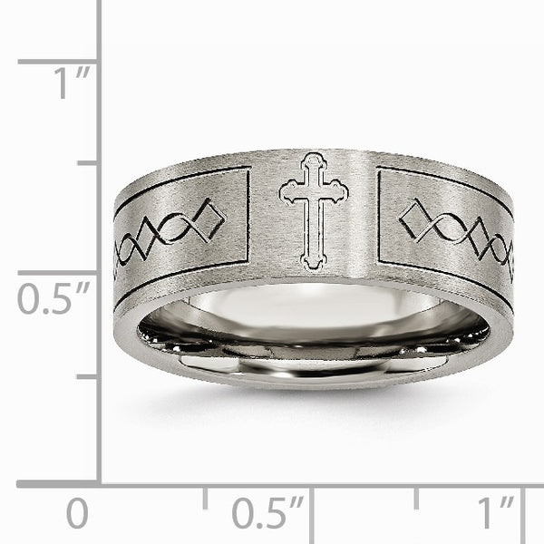 Titanium Cross Design Flat 8mm Brushed Band