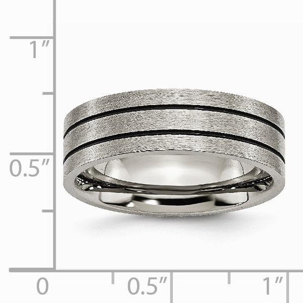 Titanium Black Enamel Flat Grooved 7mm Brushed Band
