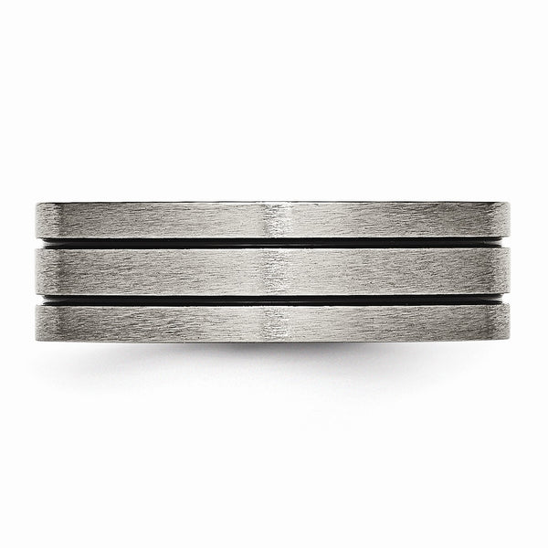 Titanium Black Enamel Flat Grooved 7mm Brushed Band