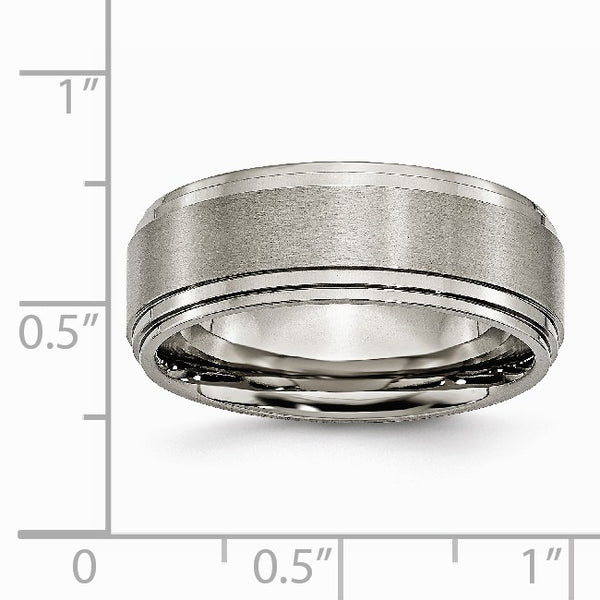 Titanium Double Step Ridged Edge 8mm Satin and Polished Band