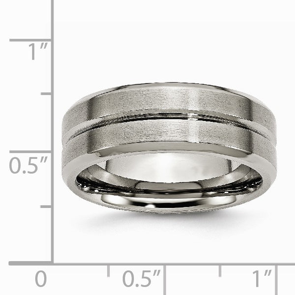 Titanium Grooved Beveled Edge 8mm Brushed and Polished Band