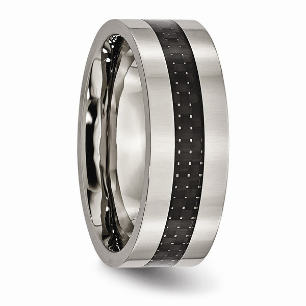 Titanium Polished w/Black Carbon Fiber Inlay Flat 8mm Band
