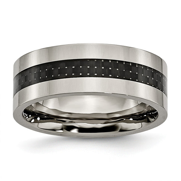Titanium Polished w/Black Carbon Fiber Inlay Flat 8mm Band