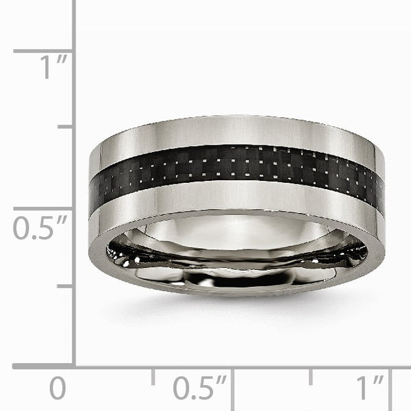 Titanium Polished w/Black Carbon Fiber Inlay Flat 8mm Band