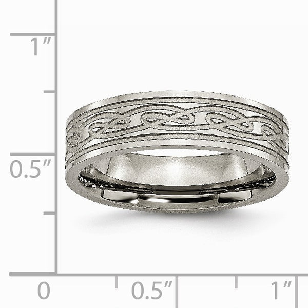 Titanium Flat Laser Etched Celtic Knot 6mm Polished Band