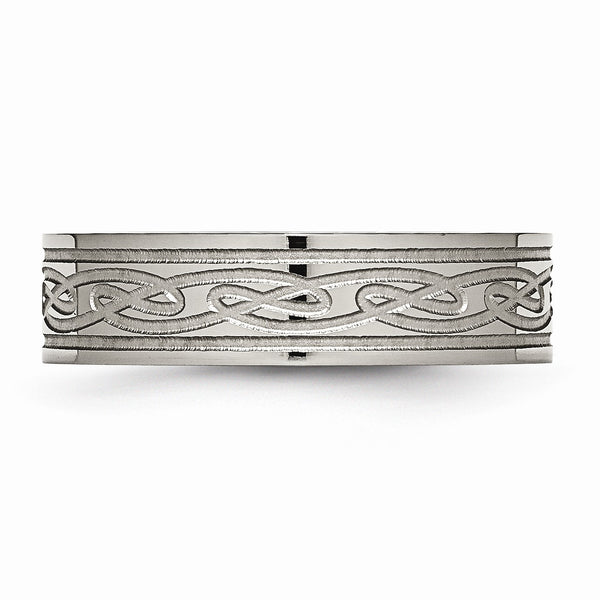 Titanium Flat Laser Etched Celtic Knot 6mm Polished Band