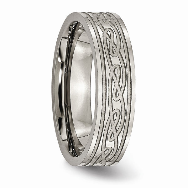 Titanium Flat Laser Etched Celtic Knot 6mm Polished Band