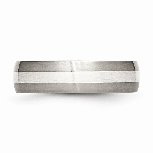 Titanium Sterling Silver Inlay 6mm Brushed Band
