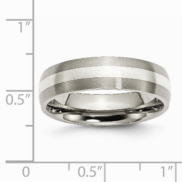 Titanium Sterling Silver Inlay 6mm Brushed Band