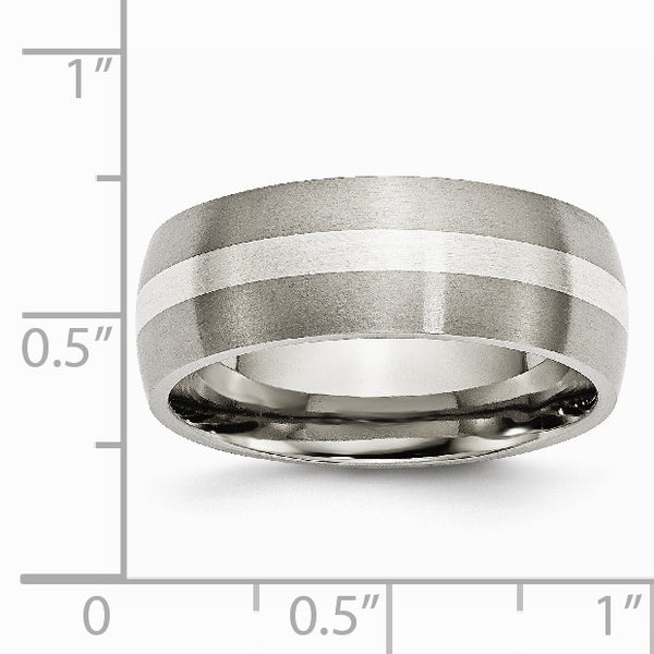 Titanium Sterling Silver Inlay 8mm Brushed Band