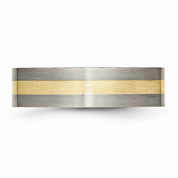 Titanium Flat 14k Yellow Inlay 6mm Brushed Band