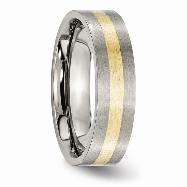 Titanium Flat 14k Yellow Inlay 6mm Brushed Band