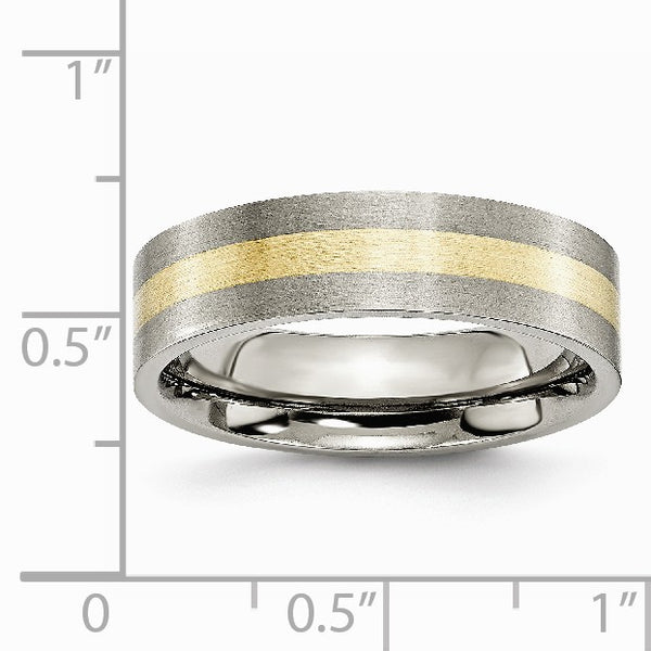 Titanium Flat 14k Yellow Inlay 6mm Brushed Band