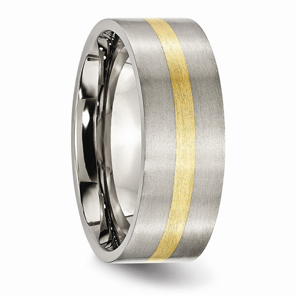 Titanium Flat 14k Yellow Inlay 8mm Brushed Band