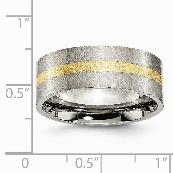 Titanium Flat 14k Yellow Inlay 8mm Brushed Band