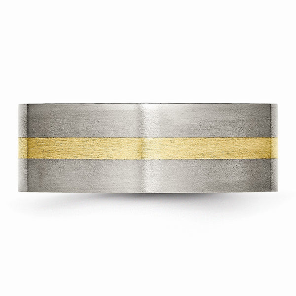 Titanium Flat 14k Yellow Inlay 8mm Brushed Band